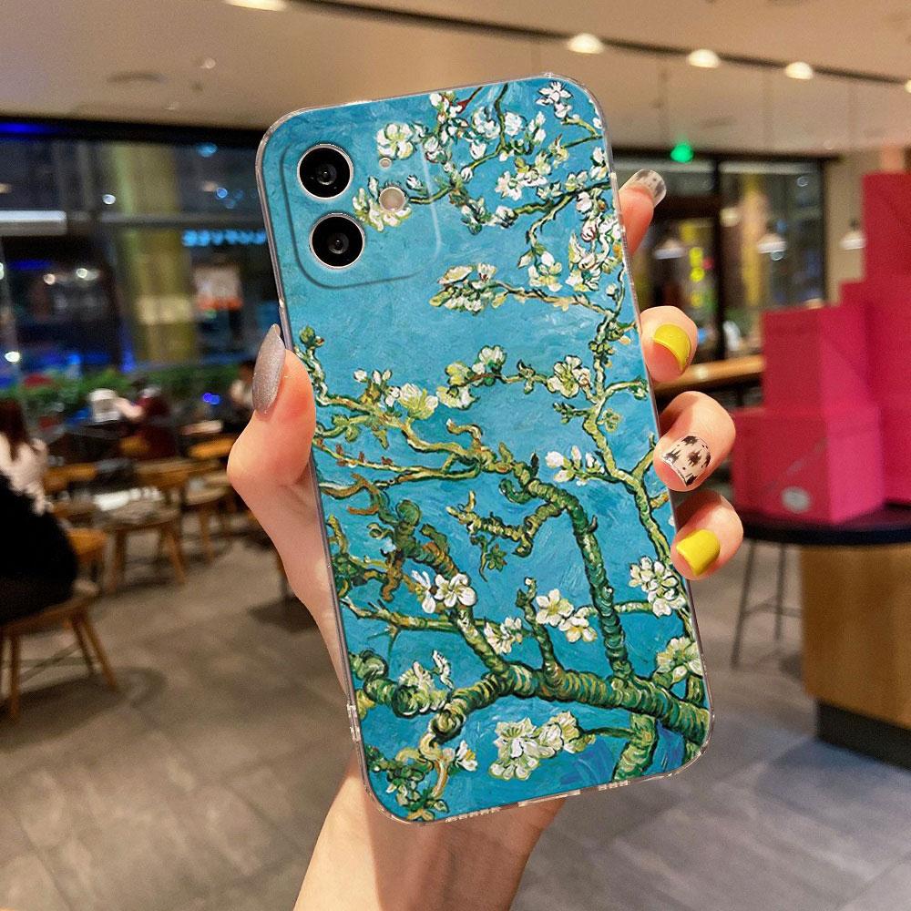 Van Gogh Painting Clear Phone Case For iPhone 15 14 11 12 13 Pro Max Mini XS XR 8 Plus Cover Cafe Terrace Starry Night Sunflower