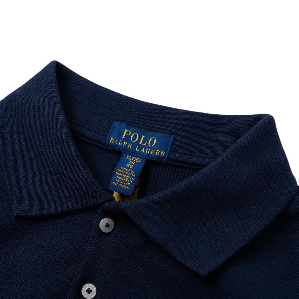 Polo Ralph Lauren Solid Pleated Mesh Polo Collar Low Waist Long Sleeve Dress Women dress Navy-Blue 313950842-003