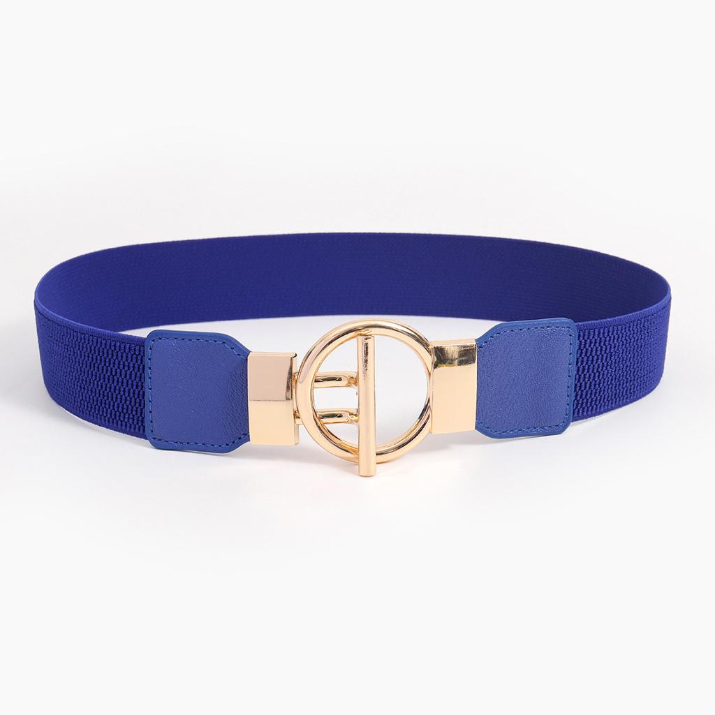 Fashionable Elastic Belt with Round Gold Buckle In Black and White