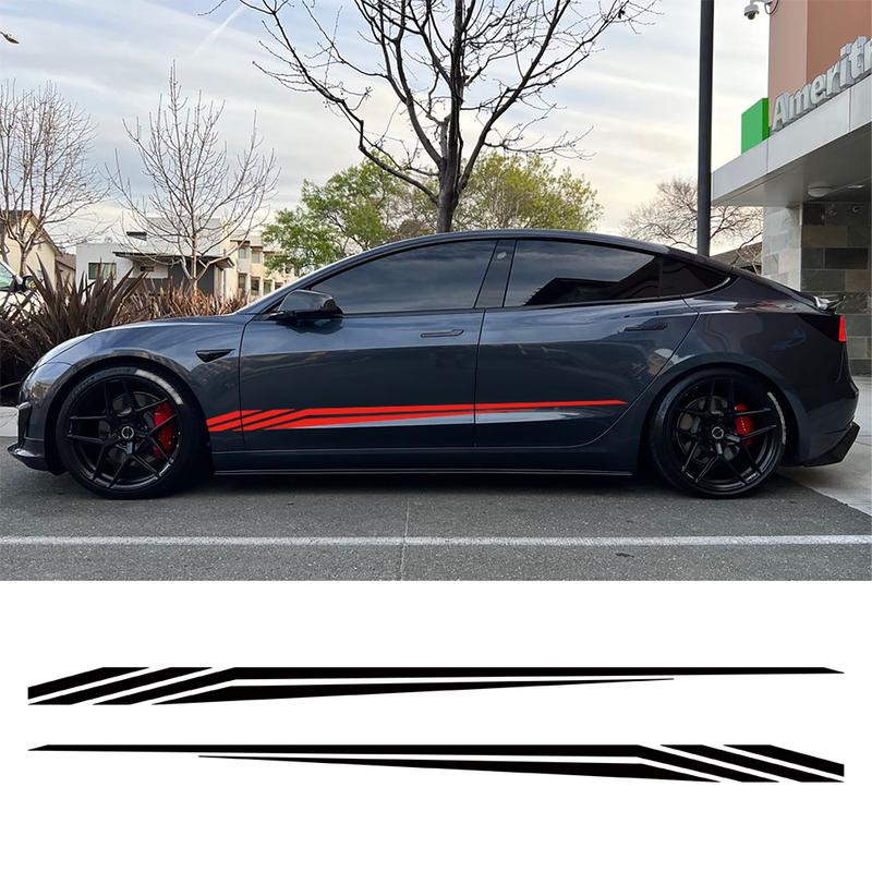 2PCS For Tesla Model 3 Car Body Side Sticker Striped Racing Style Decor Decal  Vinyl Cover Auto Tuning Accessories