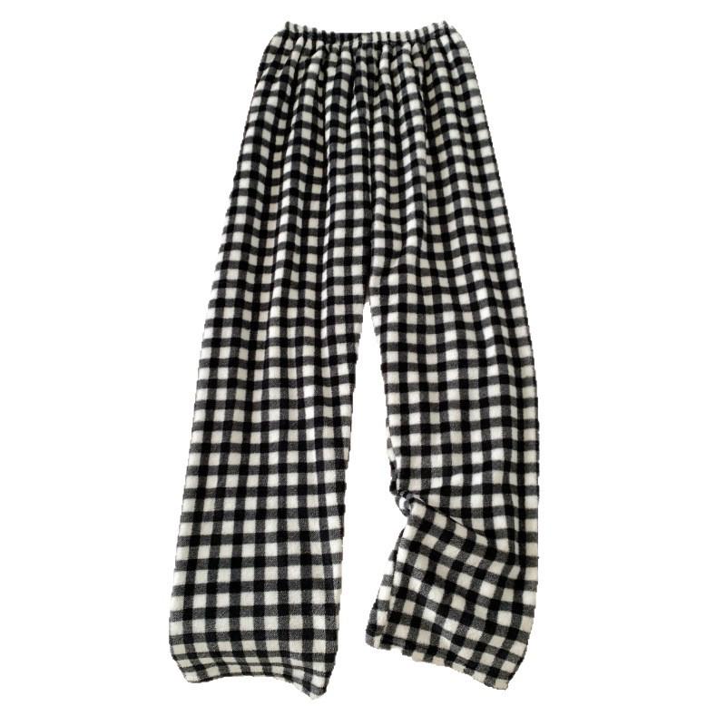 Korean Style Women's Fleece Pajama Pants - Flannel Cartoon Design for Autumn and Winter