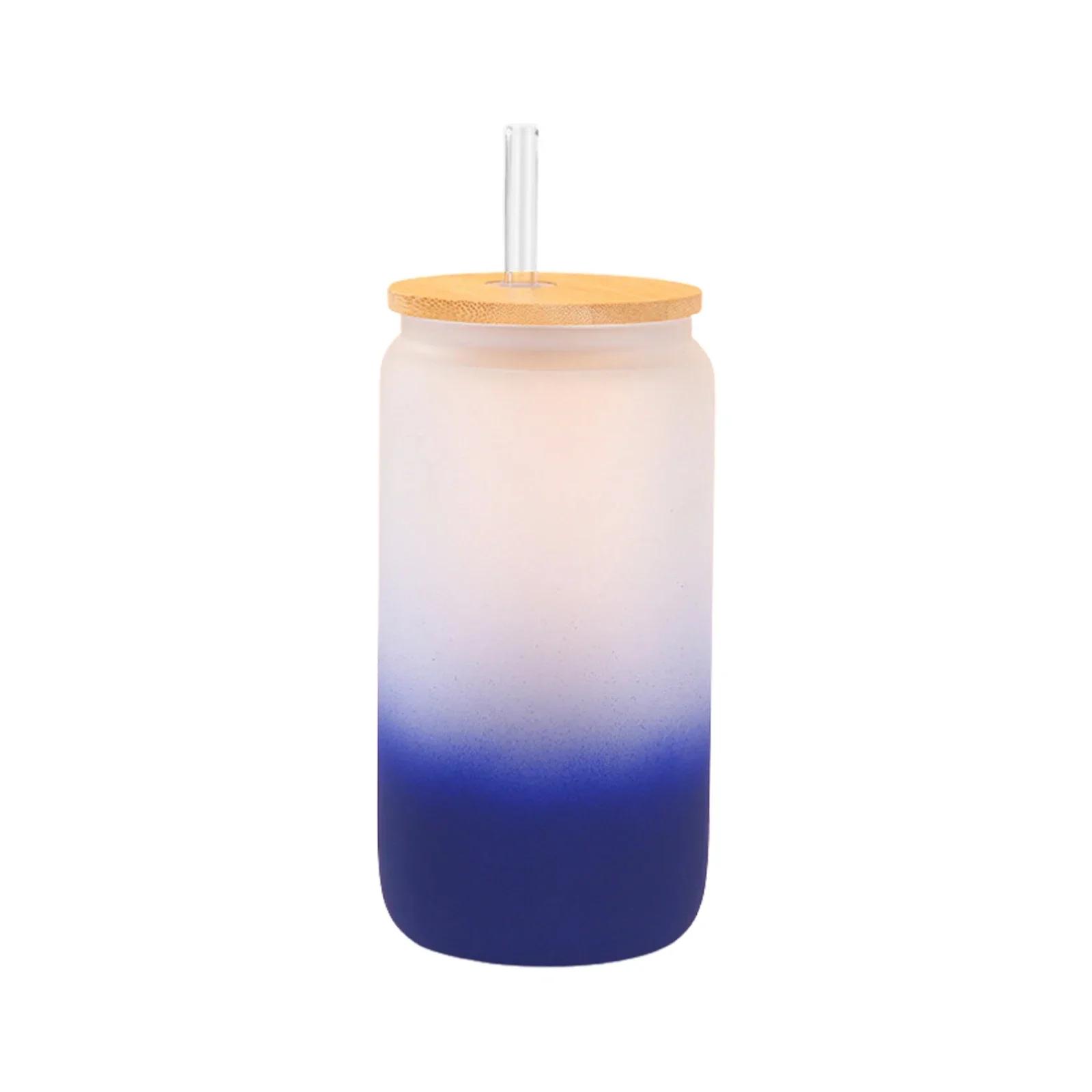 

500ml Colorful Frosted Glass Cup with Lids and Straws Heat Transfer Frosted Gradient Coke Bottle Beer Mug Drinking Ware 501-600ml