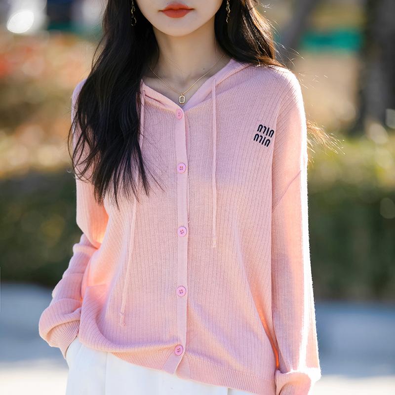 Spring New Hooded Knitted Cardigan with Embroidered Letters, Loose and Versatile Top Jacket for Women