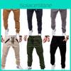 Men's Slim Fit Cuffed Trousers With Adjustable Waist And Multiple Pockets