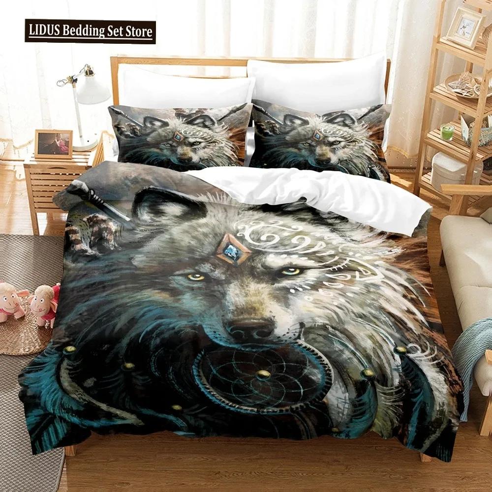 Comforter 3D Wolf Print Wild Animals Bedding Set Luxury Modern Gift Wolf Bedding Set Comforter Full King Size 3Pcs