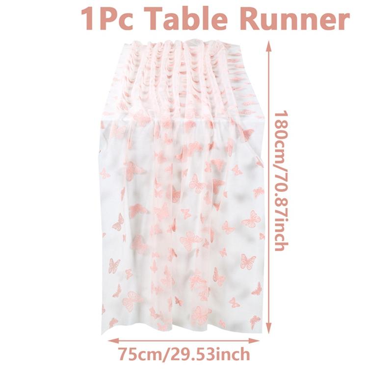 Butterfly Themed Mesh Flocking Table Runner Table Flag For Butterfly Birthday Baby Shower Wedding Home Holiday Table Decor