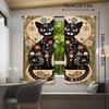 2pc Floral Painted Black Cat Curtains, Pastoral Art Style, Suitable for Bedrooms & Living Rooms, Rod Pocket Decorative Curtains