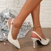 Elegant Stiletto Heels - Women's Solid Color Point Toe Dress Pumps - Stylish Buckle Strap Slingback