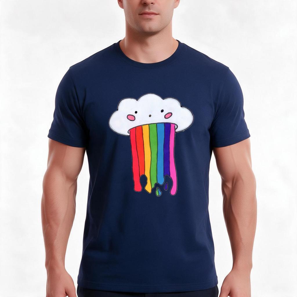 Puking Rainbow Cloud Tshirt Summer Casual Cotton Tee Oversized Streetwear Tops Vintage Graphic Print Loose Fit Short Sleeve