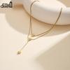 EFFIE QUEEN Heart 18K Gold Plated Long Chain Necklace Y-shaped Geometric Drop Pendant Stainless Steel Collar Jewelry STKN31