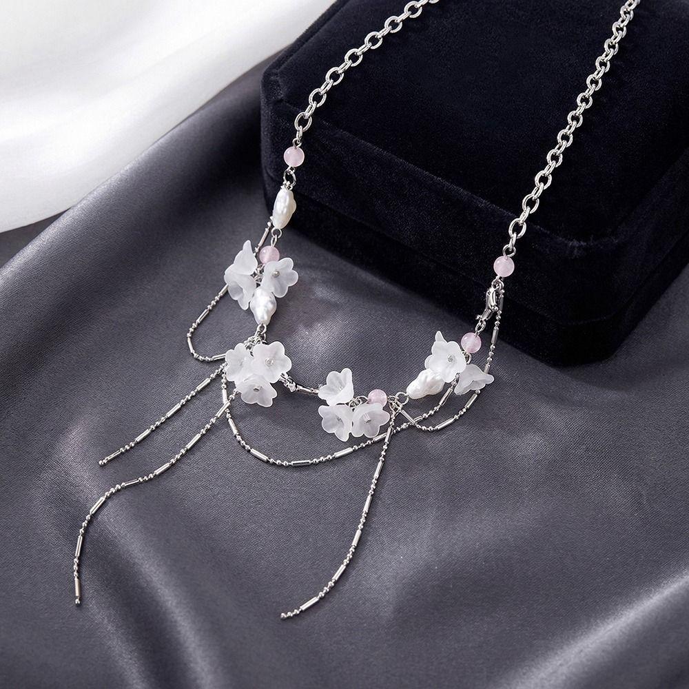 Light Luxury Sakura Necklace French Design Lockbone Chain Tassel Necklace  Niche Collection