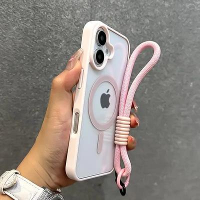 Luxury Clear For Magsafe With Lanyard Phone Case For iPhone 17 Pro 16 15 14 13 12 11 Pro Max Shockproof Armour Wrist Strap Cover