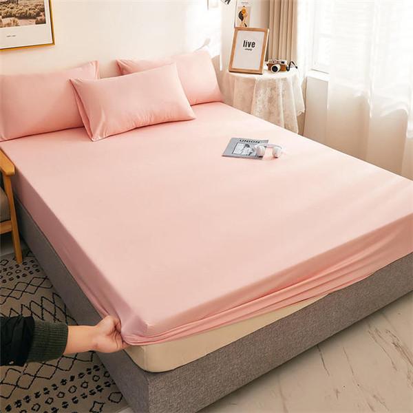 100% bumbac cearșaf de pat moale și groasă Husă de saltea Lenjerie de pat reglabilă Husă de protecție Husă de cuvertură de pat de culoare solidă Fără pernă