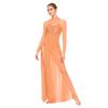 Ladies Sequin Long Sleeve Lyrical Dance Dress Mesh Tulle Flowy Maxi Long Dress Built In Briefs Performance Wear