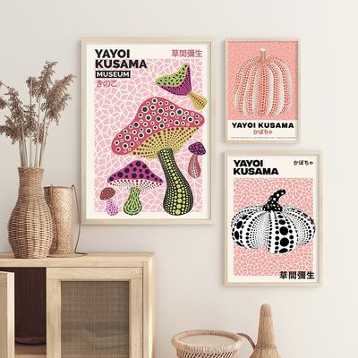 Yayoi Kusama Exhibition Poster Mushrooms Pumpkin Print Wall Decoration Japanese Vintage Canvas Painting Home Decor