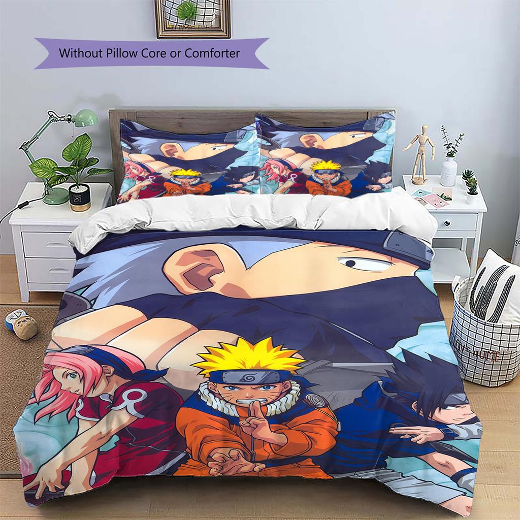 Pościel z Wzorem Naruto Dekoracja Domu Prezent Urodzinowy (1 * poszwa na kołdrę + 2 * poszewki na poduszki, bez rdzenia)