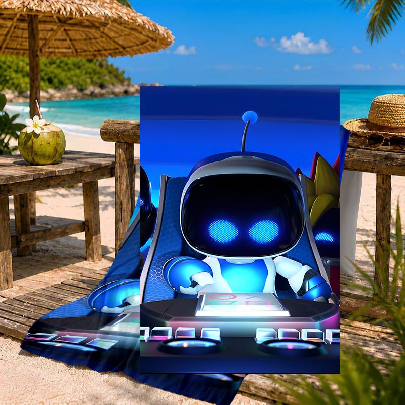 Weltraumabenteuer Roboter Strandtuch Mikrofaser Strandtuch, Leicht und Schnelltrocknend, für Sommerreisen, Schwimmbad Fan Geburtstagsgeschenk