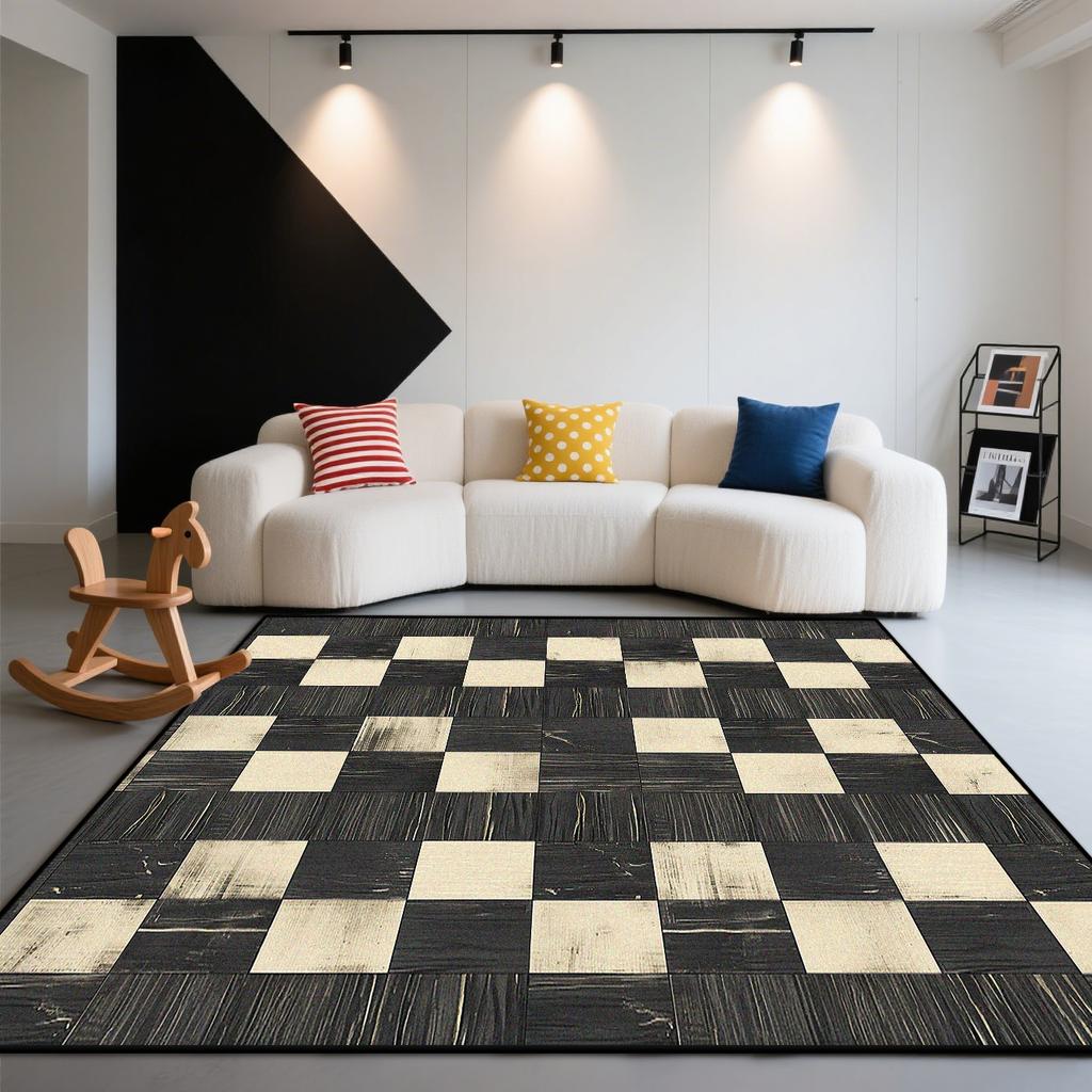 Fashion Plaid Style Living Room Carpet Modern Room Decoration Aesthetic Large Rugs Lounge Fluffy Soft Play Mat Washable Antiskid