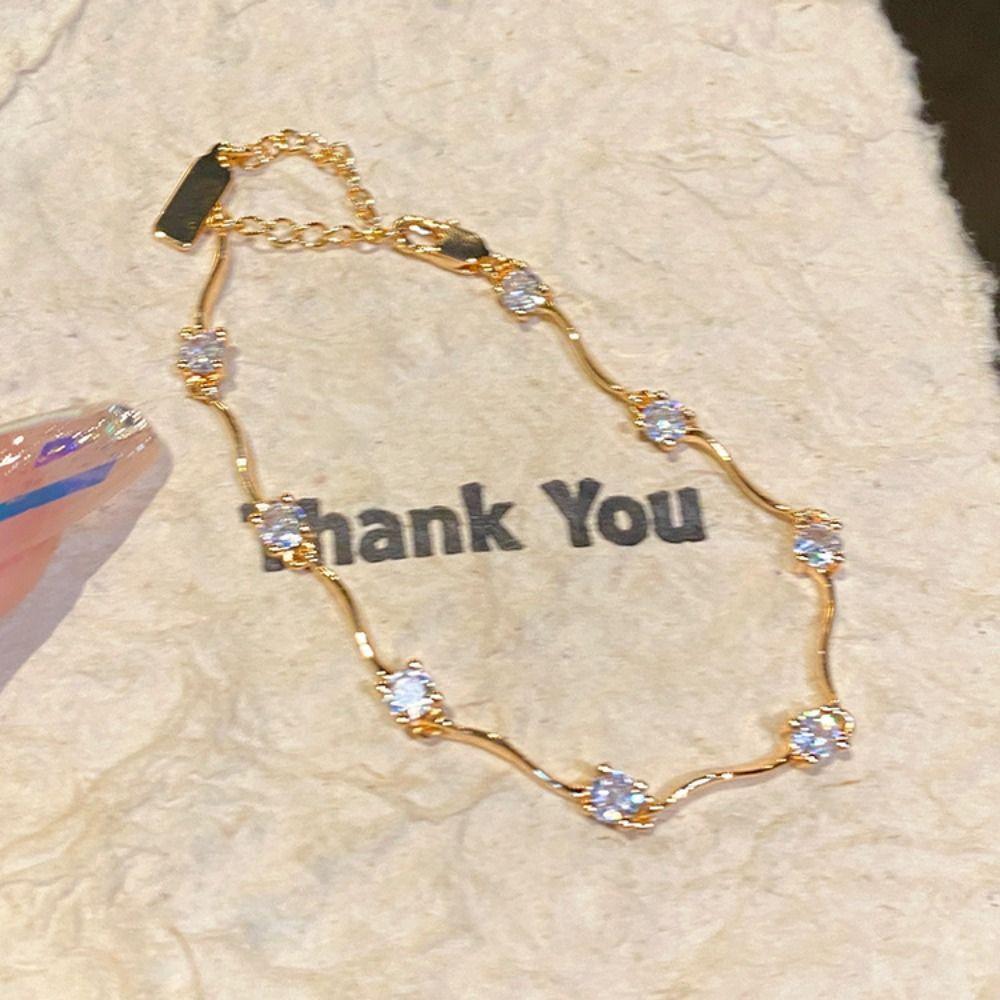 2pcs Thin Couple Bracelets Rhinestone Light Luxury Bracelet Trendy Crystal Wave Bracelet  Friends