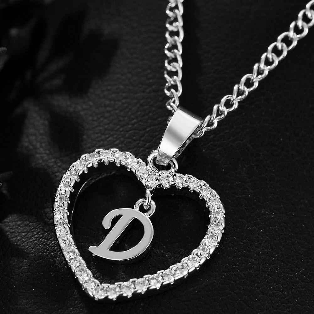 Heart Pendant Zircon Letter Necklace - 26 Letters Available