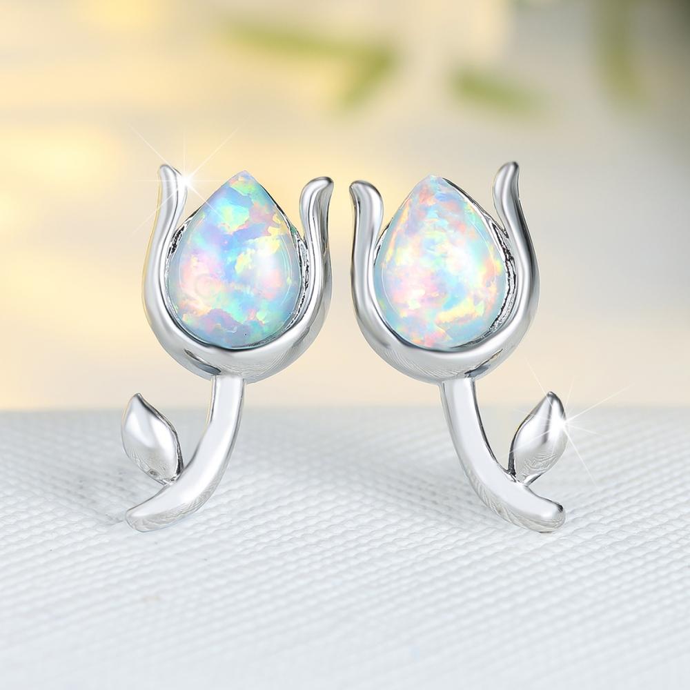 

Маленькие серьги-пусеты в виде цветка с опалом-капелькой для женщин, элегантные свадебные и обручальные украшения, подарки серебряный