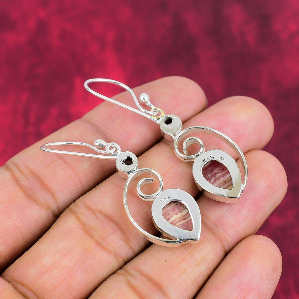 Rodocrosit, cercei cu topaz mistic, bijuterii din pietre prețioase, cercei din argint solid 925, cadou pentru femei, cercei lucrați manual