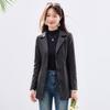 Sanpowa Women's Fall Windproof Lapel PU Leather Jacket