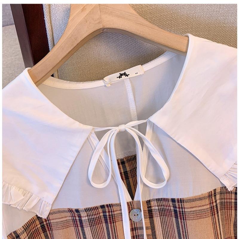 Plus Size Women's Summer Pastoral Print Fake Two Doll Neck Dress