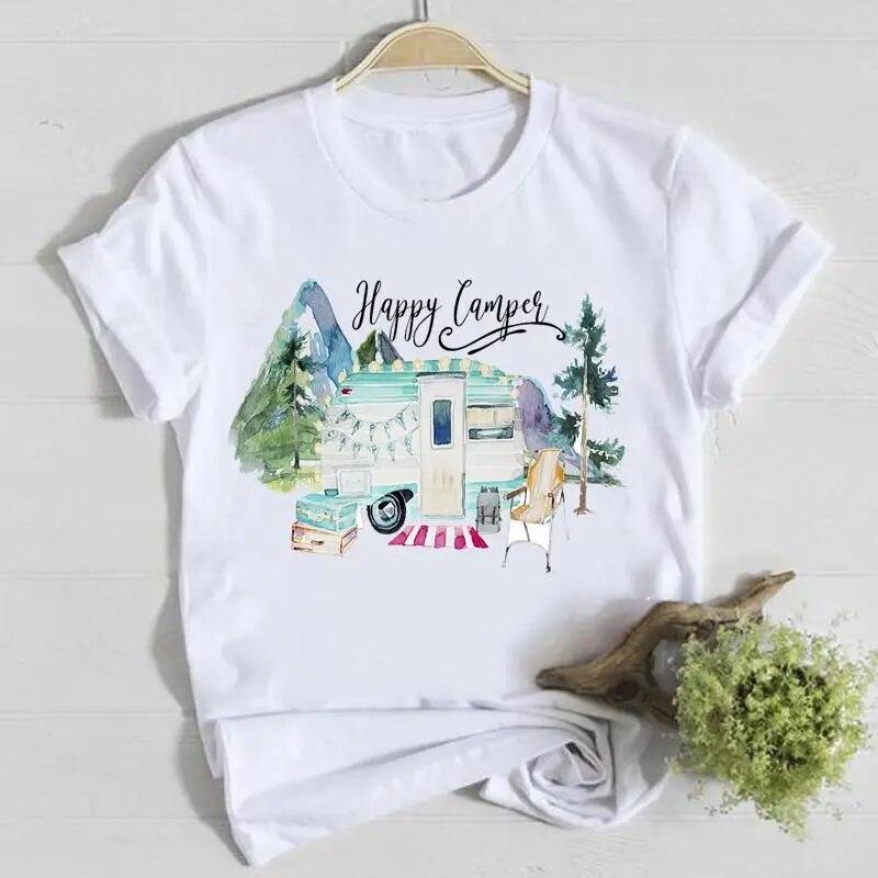 Coffee Happy Time Cute Summer Short Sleeve Casual Tee Top Clothes Fashion Shirt Lady Tshirt Female T Women Graphic T-shirts
