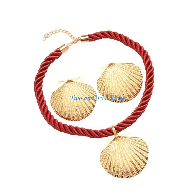 HX6F Shell Jewelry Set with Necklace and Earrings Handmade Accessories for Parties and Weddings Sophisticated Adorment
