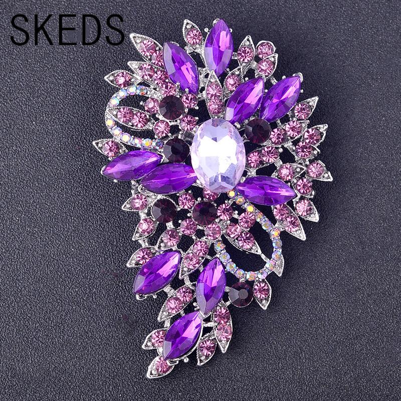 SKEDS Women Girls Luxury Rhinestone Large Size Pin Exquisite Fully Crystals Creative Women's Badges Banquet Brooch Jewelry
