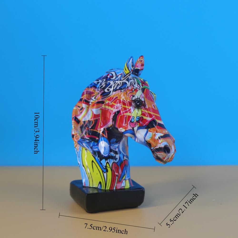 Colorful Graffiti Horse Head Figurine Modern Graffiti Art Animal Statues Home Office Living Room Desktop Wine Cabinet Decoration