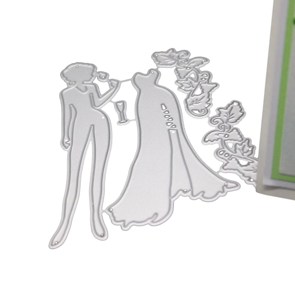 Ladies Drinking Frame Metal Silvery Stencil Embossing Cutting Dies For Diy Scrapbooking Paper Album Cards Making