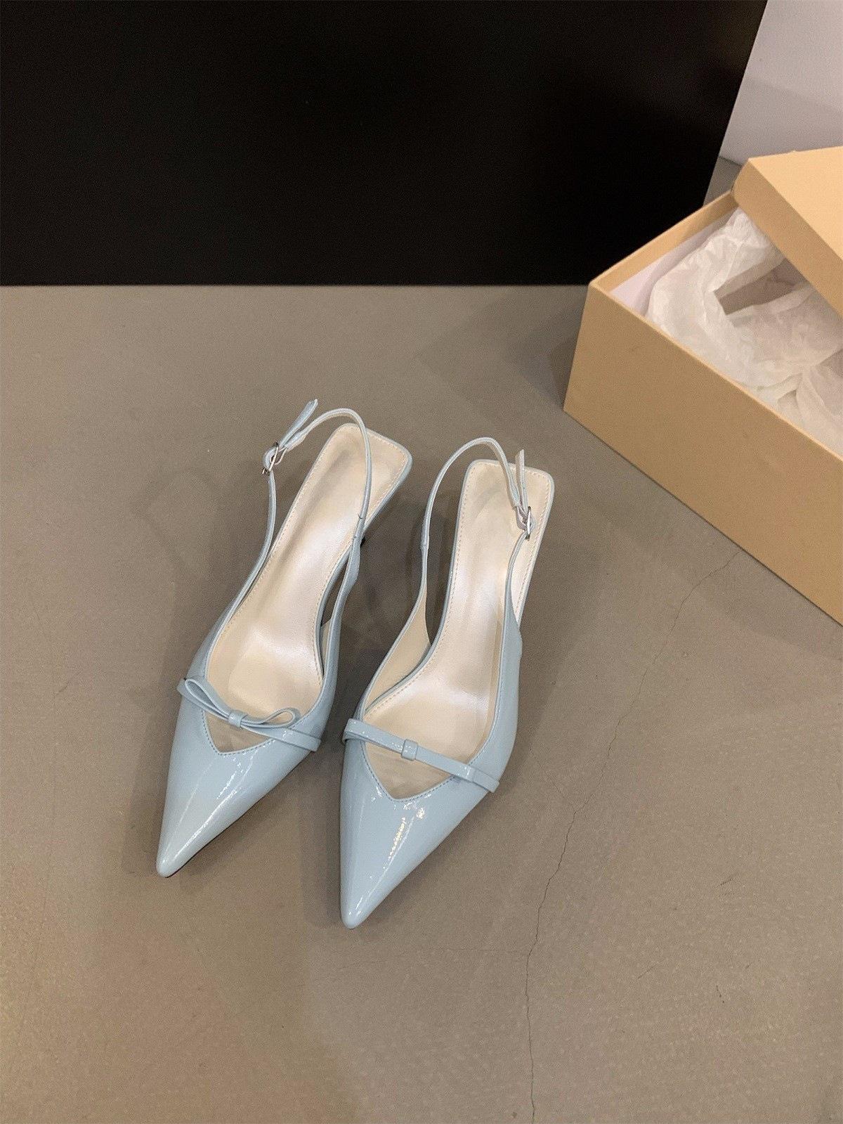 Pointed black high-heeled bag head sandals fairy shoes season with skirt single shoes 39