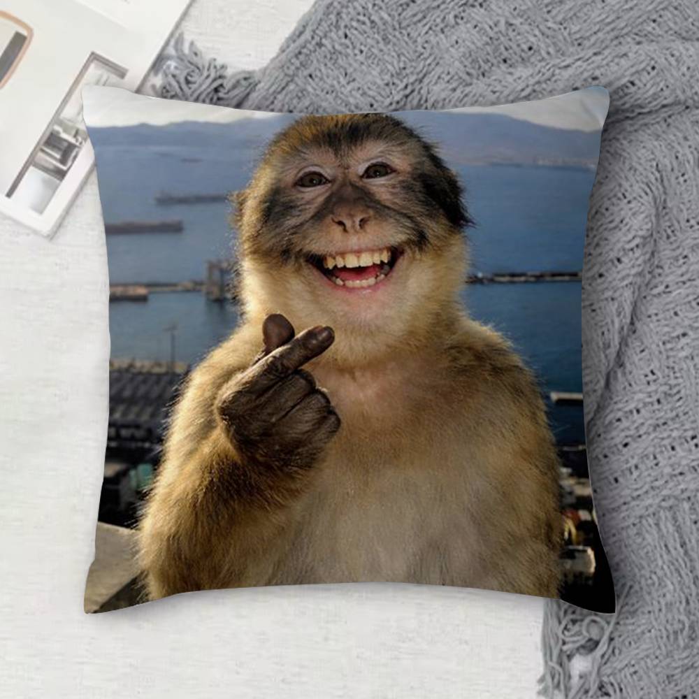 Monkey Music Sipping Meme Doublesided Printed Square Decorative Cushion Cover for Sofa Living Room Home Decor