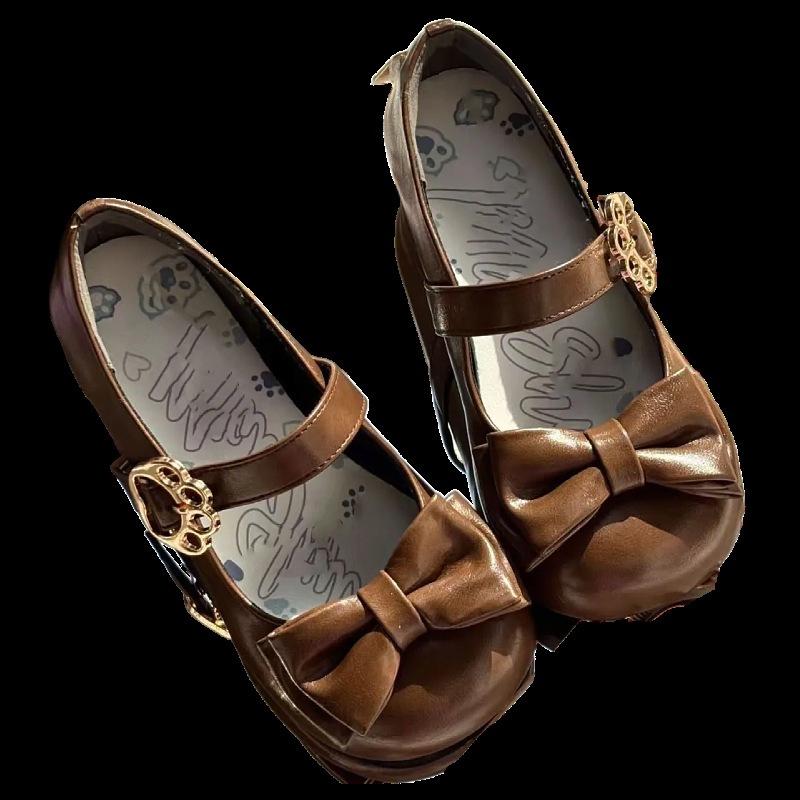 Round Head Lolita Shoes Low Heel Women's Single Shoes Bow Sweet and Cute Kapibara Jk Uniform Shoes with Skirt