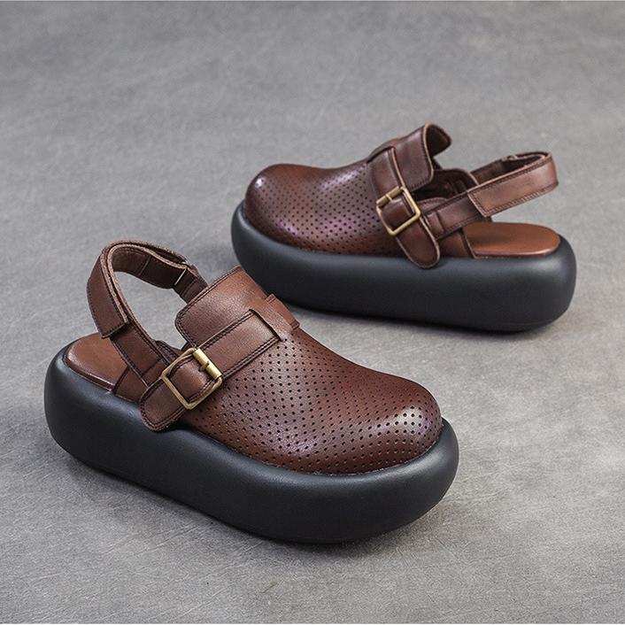 Johnature Retro-Sandalen mit runder Zehenpartie, atmungsaktiv, dicke Sohle, lässig, vielseitig, flache Plateauschuhe für Damen