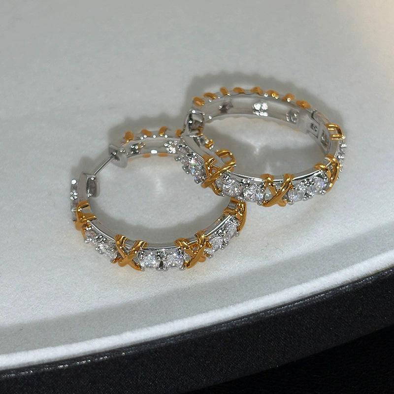 Contrasting color full diamond earrings k real gold electroplating light luxury high-end earrings niche design high-end earrings