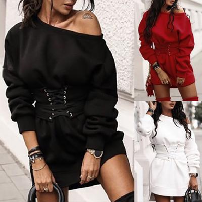 Rochie groasă din lână cu mânecă lungă pentru femei + bandaj cu centură în talie