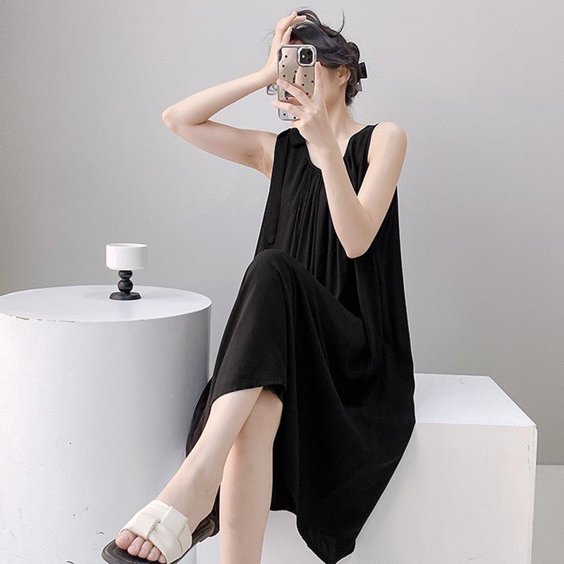 Cotton and silk nightgown women's summer 1011 new high-end vacation style long dress, sleeveless pajamas and loungewear in spring and autumn