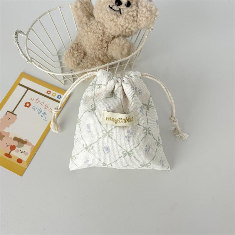 Corduroy Drawstring Bag Mini Cute Drawstring Makeup Bag Printed Small Handbag Portable Large Travel Organizers Dustproof Bag