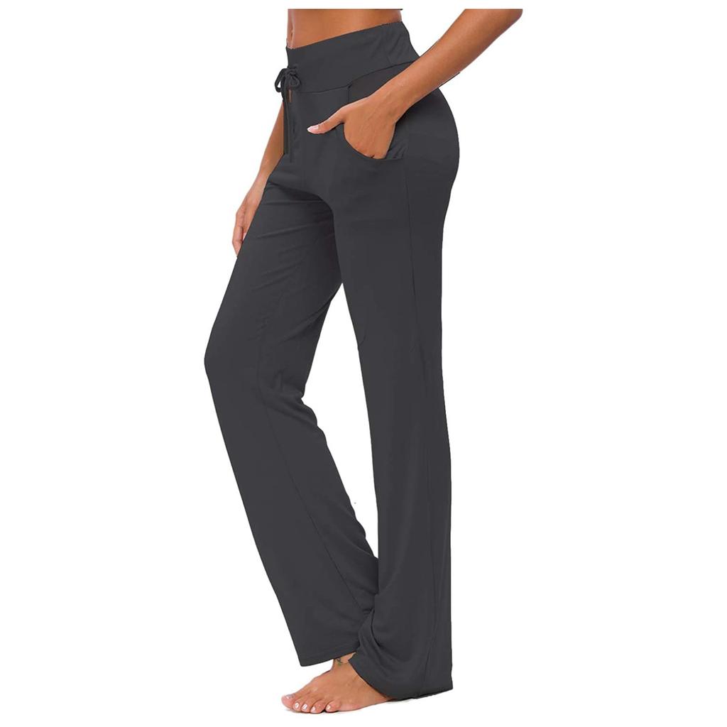 Women's Yoga Trousers Pockets Wide Leg Drawstring Loose Straight  Running