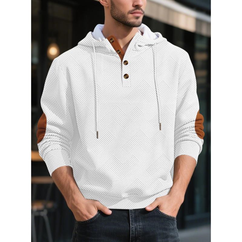 European American Autumn Winter New Style Men Solid Color Minimalist Jacquard Hooded Sweatshirt Loose Casual Outerwear