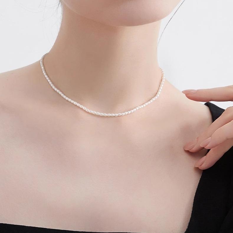 Small Imitation Pearl Necklace, New Popular Plain Chain, Exquisite Neck Chain, Collarbone Chain.