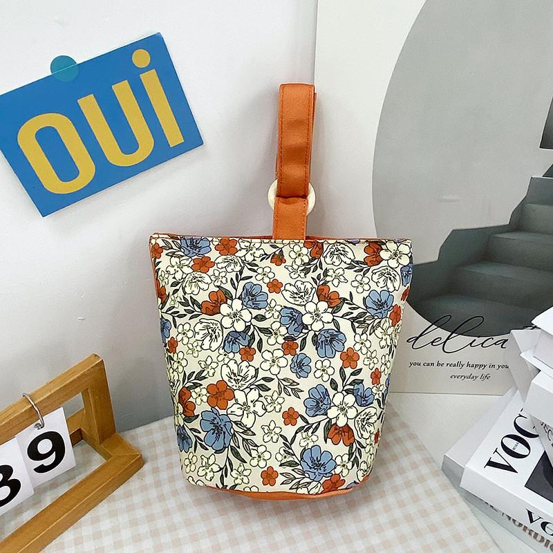 Charming Cartoon Printed Medium Canvas Handbag Unique Bucket Style Mom Bag