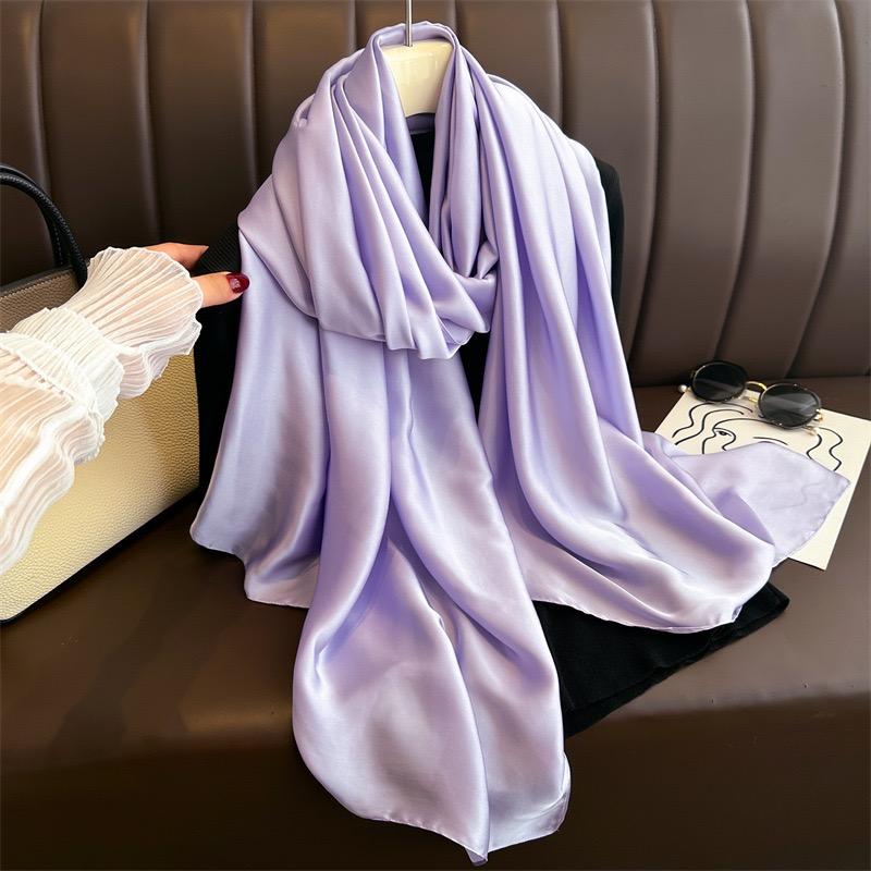 Plain Solid Basic Design 100% Silk Feeling Scarf for Women 180x90cm Shawl Wrap Luxury Female Hijab Headband Foulard Beach Stoles