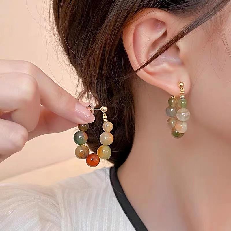 Vintage Color Beaded Earrings - New Chinese-style Light Luxury Simple and Elegant High-end Ear Jewelry