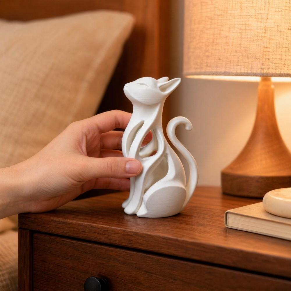 3D Printed Abstract Cat Sculpture Plastic Abstract Cat Figurine Sculpture of Kitten  Bedroom Decor