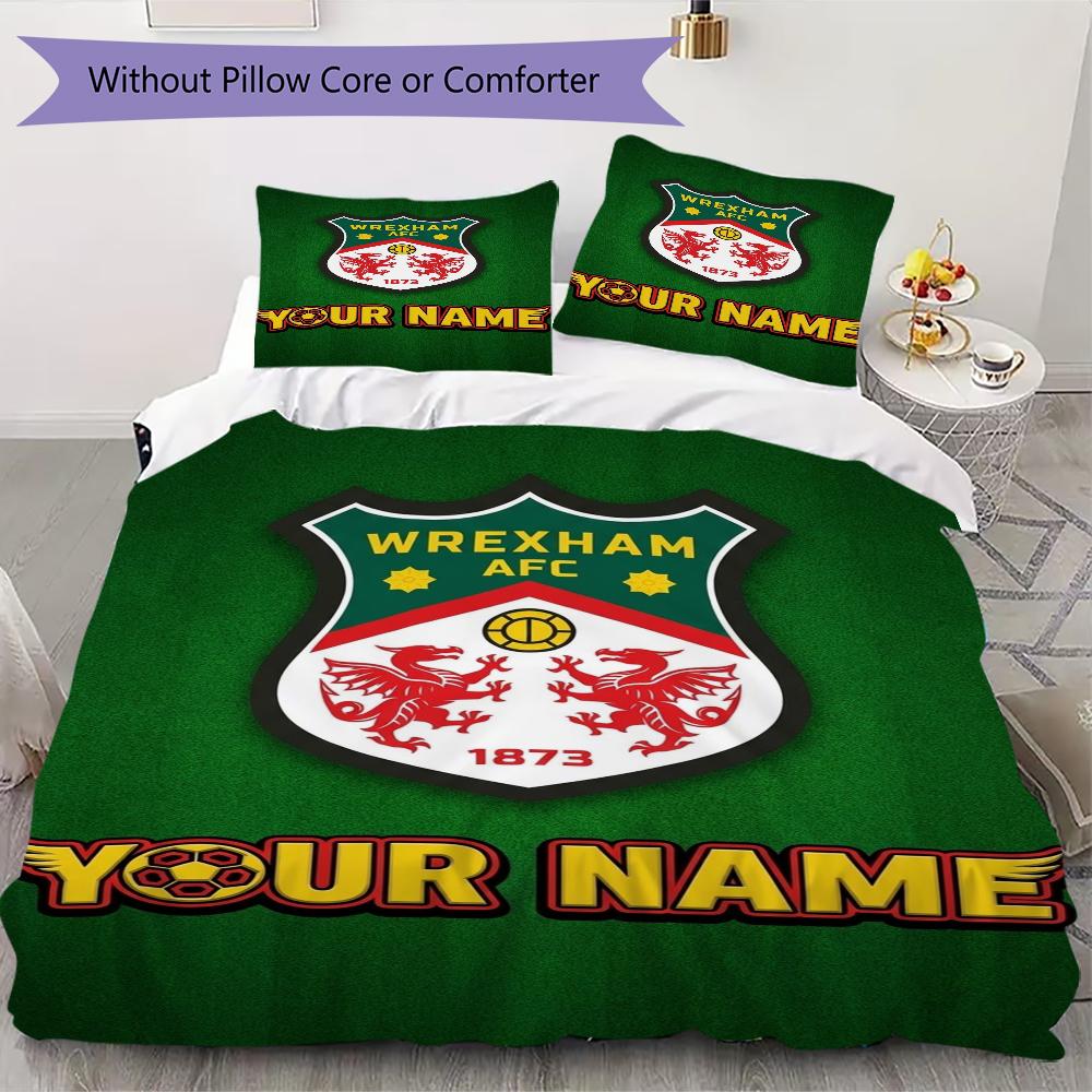 Custom Name Wrexham AFC Pattern Bedding uilt Set uilt Cover Pillowcase Home Decoration Birthday Gift (1*duvet cover+2*pillowcase without core)