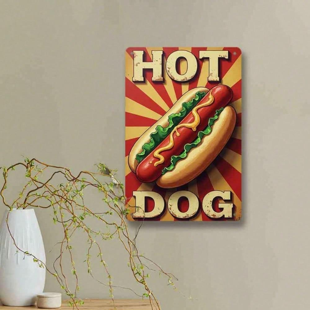 Vintage Hot Dog Tin Sign, Retro Diner Wall Art, Rustic Cafe Decor, 7.8x11.8 Inches
